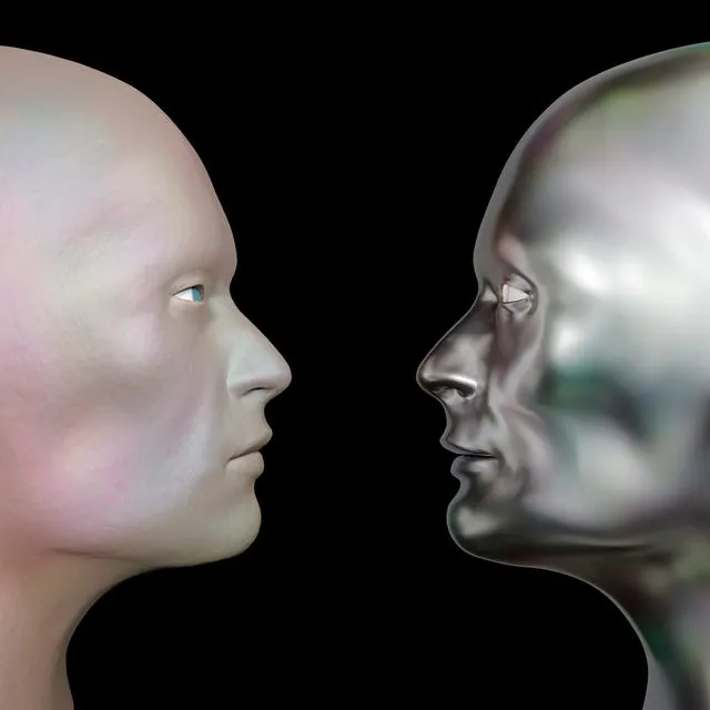 Conceptual image representing AI chatbots potentially replacing humans in roles involving short conversations.