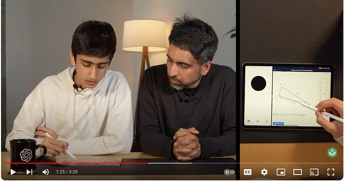 Smartphone displaying Khan Academy's GPT-4o powered AI math tutor solving a geometry problem, illustrating advanced AI application.